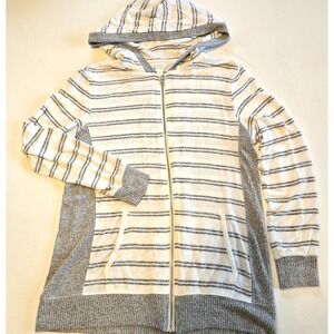 Market & Spruce Gray Striped Full Zip Lightweight Hoodie Sweater Womens Medium